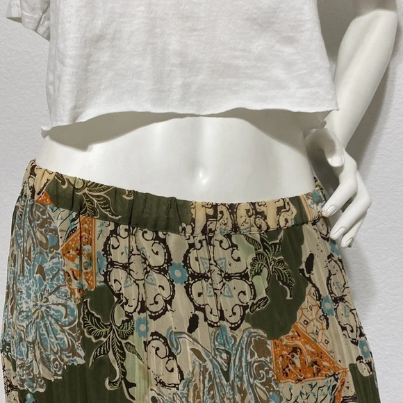 Y2K Earth Tone Pleated Midi Skirt Size Large - Picture 3 of 5
